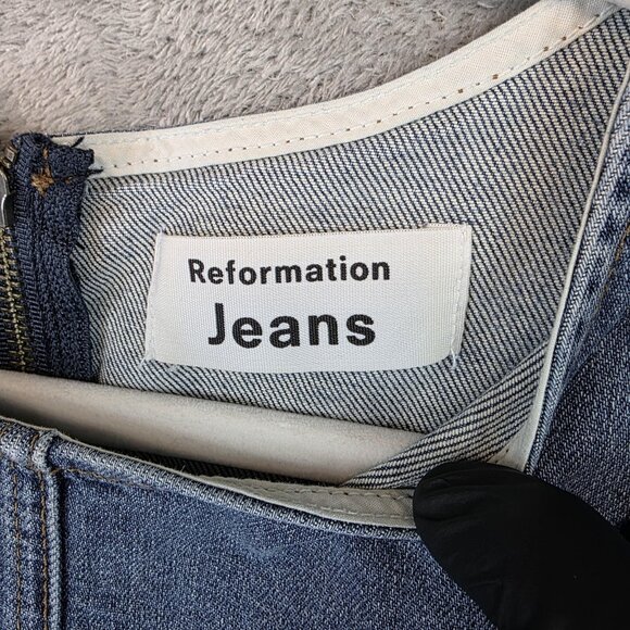 Reformation Jeans Dress Womens 6 Denim Zinnia Raw Hem Exposed Zip Made in USA - Picture 6 of 10